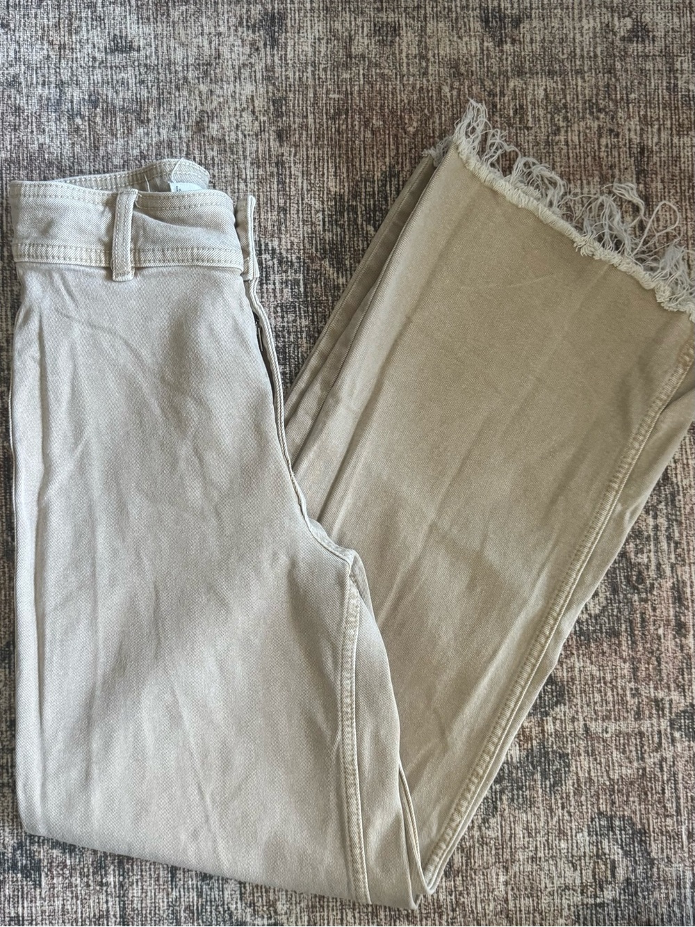 Mango Catherine Wide Leg Culotte Jeans Vanilla US 1 Cotton Raw Hem